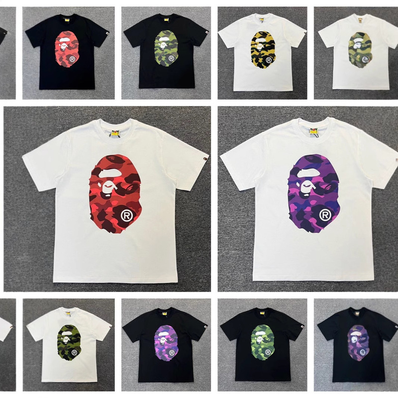 High Version Bape Ape Head Tshirt Double-Sided Camouflage Printed Short-Sleeved T-Shirt Summer Pure Cotton Casual Versatile Round T-Shirt