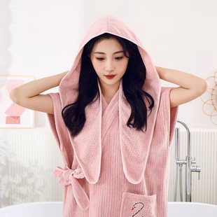 Wholesale Corn Grain Strap Women's Bath Skirt, Absorbent Hair Drying Cap, Wearable Home Casual Bathrobe, Bath Cap, Coral Fleece