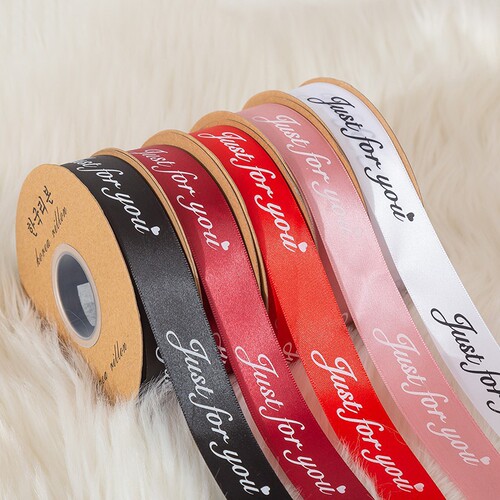 2.5cm Gift Flower Packaging Flower Cake Ribbon Ribbon with English Letters Satin Ribbon Bouquet Silk Ribbon Wholesale