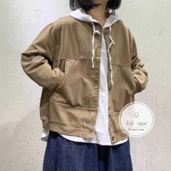 女装宽松开衫外套明线百搭复古单排简约上衣韩系圆领扣净版