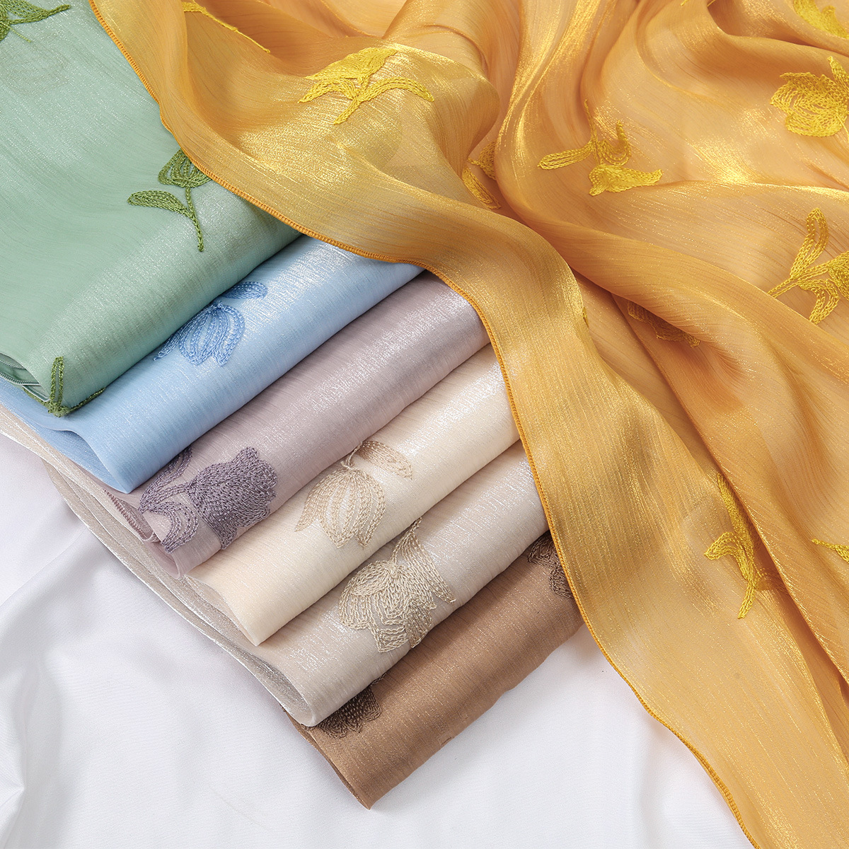 Luxury Floral Embroidered Scarf – Versatile Beach Cover-Up & Sun Protection Shawl (180x70cm, 6 Elegant Colors, Polyester)_voghion.com