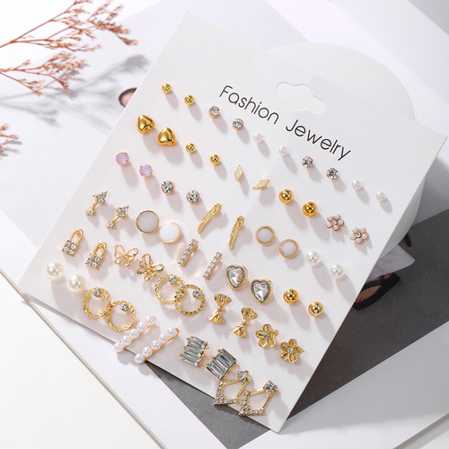 Wholesale 30 pairs of earrings and silver needles, Korean style suits, street stalls, simple and versatile, small and exquisite earrings, earrings design, cross-border