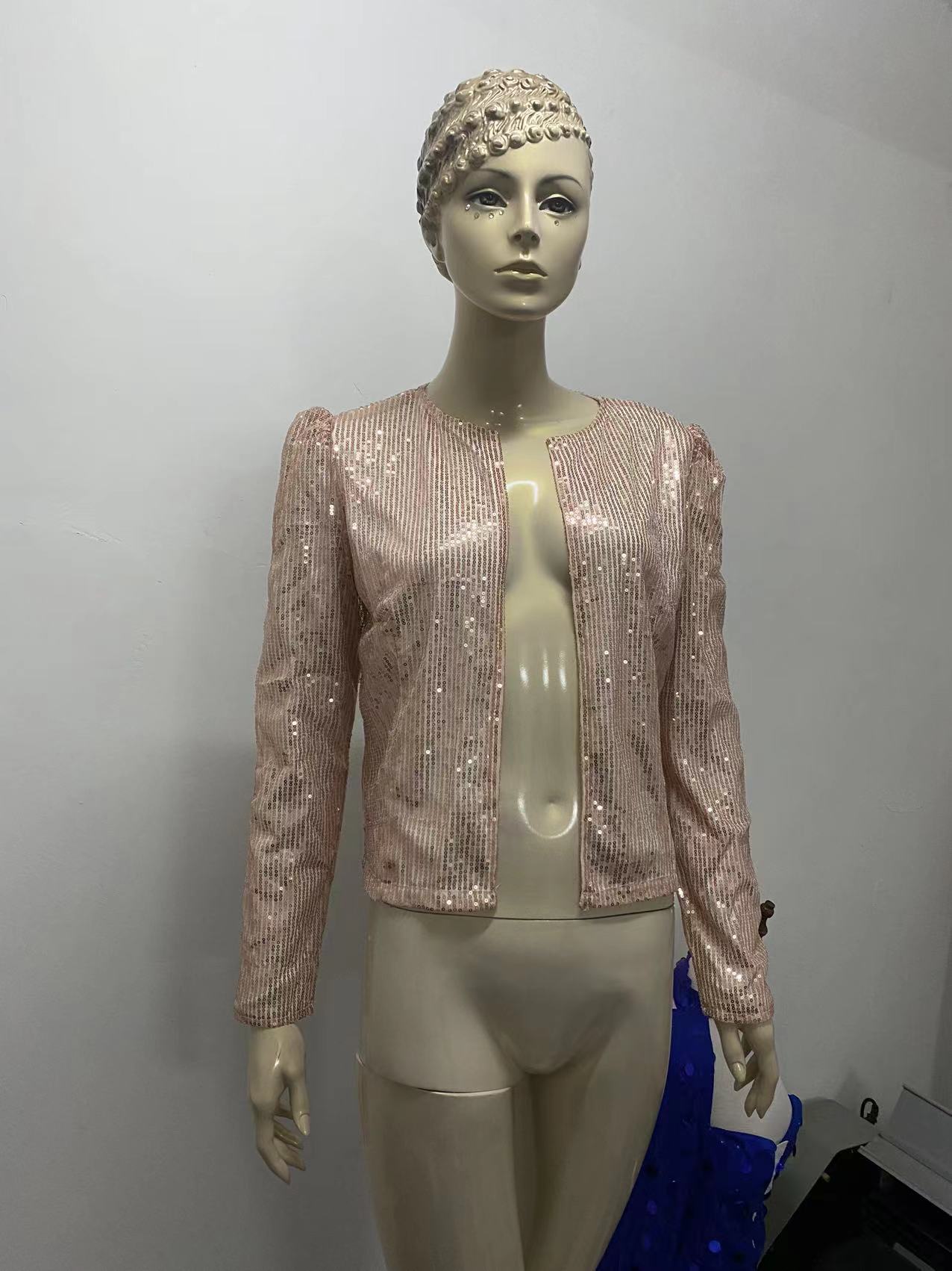 Top transfronterizo de las mujeres populares europeas y americanas Amazon Ebay2023 moda color a juego lentejuelas corto casual abrigo de mujer