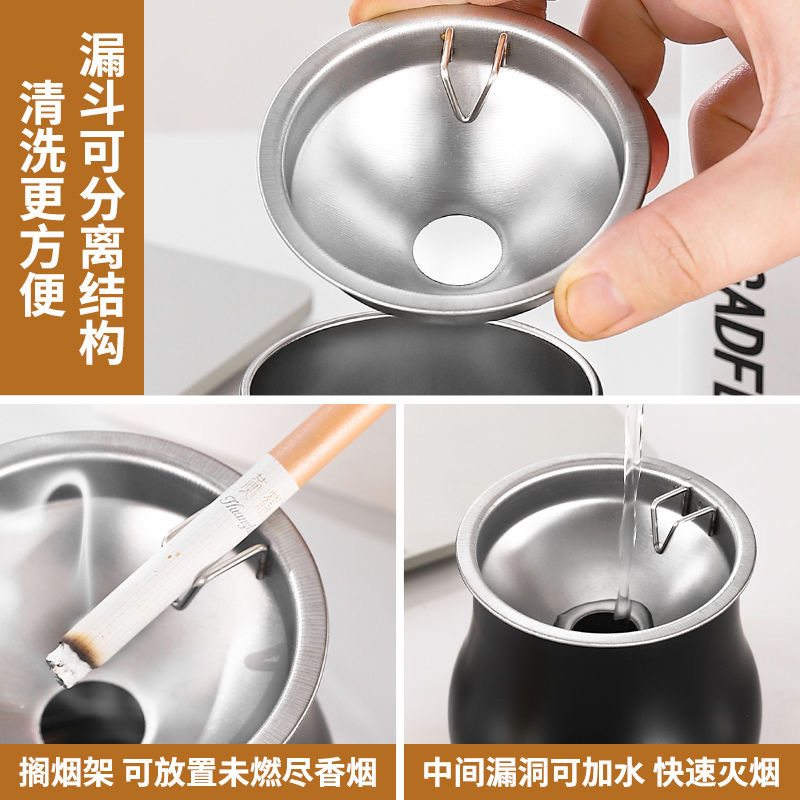 담배 버클 드럼 타입 스테인레스 스틸 홈 오피스 호텔 방풍 재떨이 선물 광고가있는 안티 플라이 애쉬 재떨이