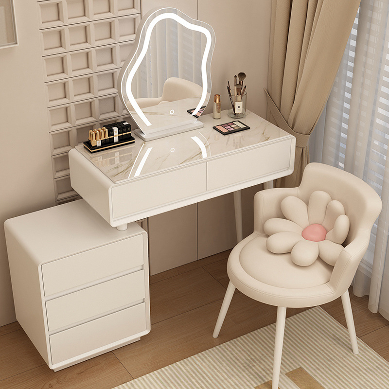 Madera maciza tablero de roca mesa de tocador de estilo de viento silencioso mesa de maquillaje de estilo de viento crema gabinete de almacenamiento mesas de cabecera de cama pequeñas mesas de maquillaje en una
