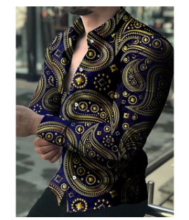 Ropa de hombre europea y americana de comercio exterior nueva personalidad casual de otoño camisa impresa de manga larga de los hombres de moda más camisa de tamaño