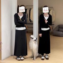 2025秋季新款设计感韩系慵懒时尚假两件连帽卫衣高腰半身裙两件套