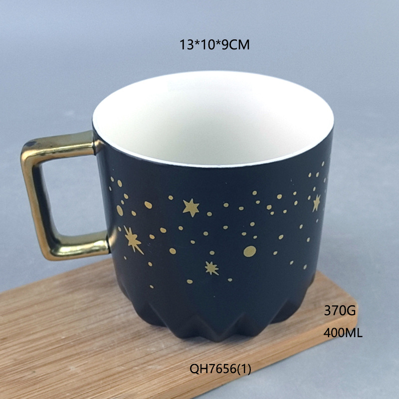 Taza de oro estrella para parejas taza de café de cerámica de gran capacidad regalo taza de agua de cerámica logotipo impresa grabado