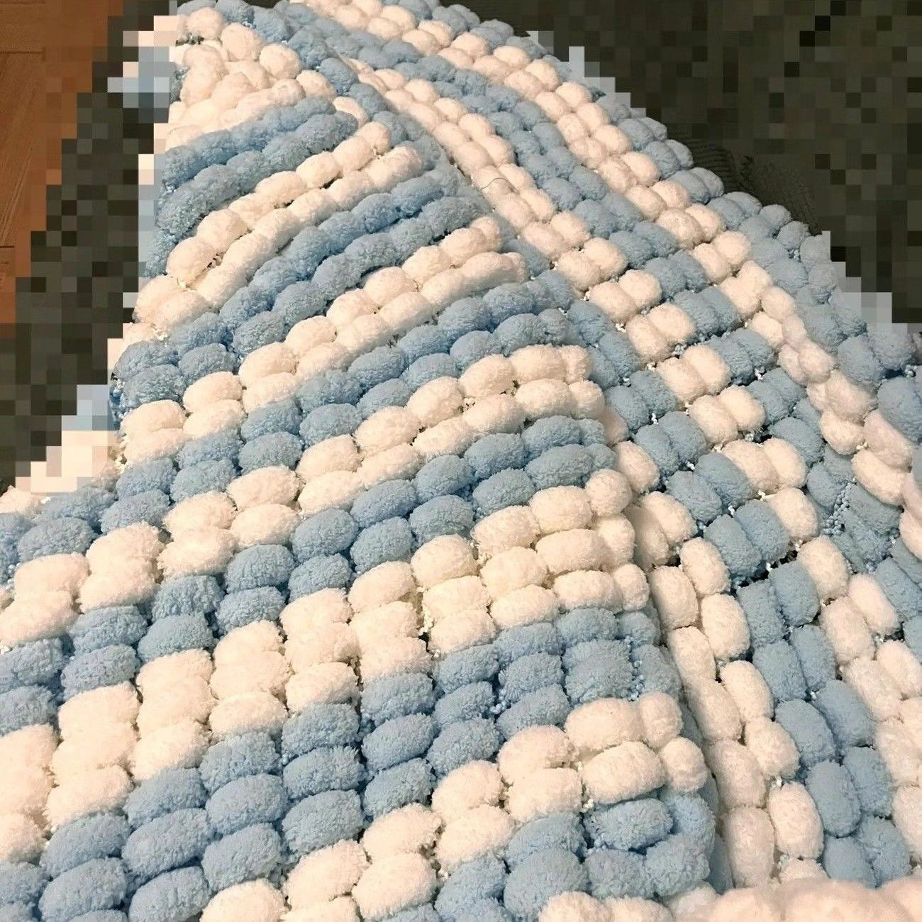 밀크화이트+하늘색 소재팩_실볼 5개+공구 (뜨개질 스카프 1.6m * 16cm )