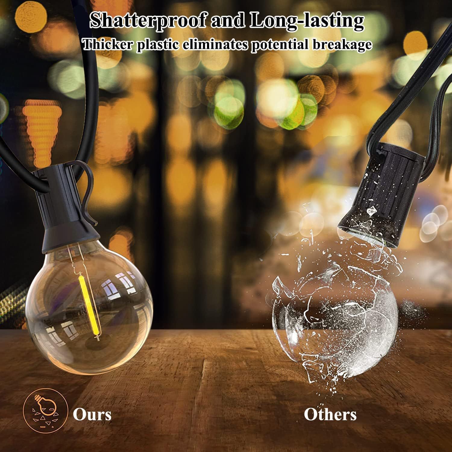 Ventas transfronterizas de cadenas de lámparas solares al aire libre vidrio plástico G40 LED de decoración de navidad g40 cadenas