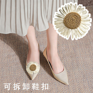 2025 Cross-Border Detachable Shoe Flower Sunflower Shoe Buckle Chrysanthemum Shoe Jewelry Raffia Straw Craft Women's Shoe Jewelry