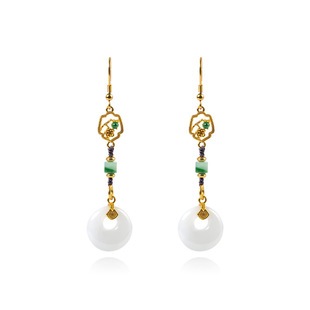 S925 Sterling Silver Anti-allergy Earrings Women's Natural White Jade Pin Earrings Women's High-end Sense Niche Earrings