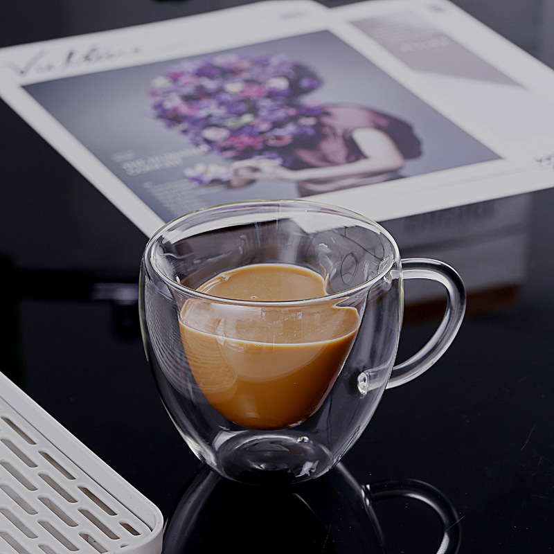 Manija de vidrio de borosilicato para el hogar Taza creativa en forma de corazón de vidrio de doble capa taza de jugo de leche de café