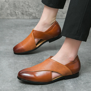 Cross-border New Summer Leather Sandals Men's plus size Fashion British Style Leg Sandals Men's Hollow Small Leather Shoes