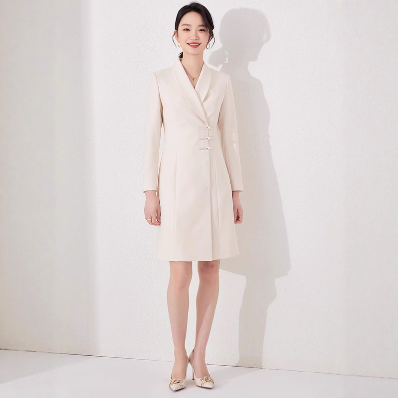 Elegant Host Long Sleeve Green Fruit Collar Dress Formal Occasion New Chinese Style Small A-Line Dress with Buttons