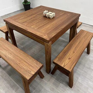 老榆木旧门板方桌复古风化禅意长条凳餐桌餐厅家具实木老榆木茶桌-阿里巴巴