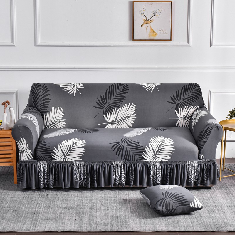 Funda de sofá elástica con faldón protector antipolvo universal_voghion.com