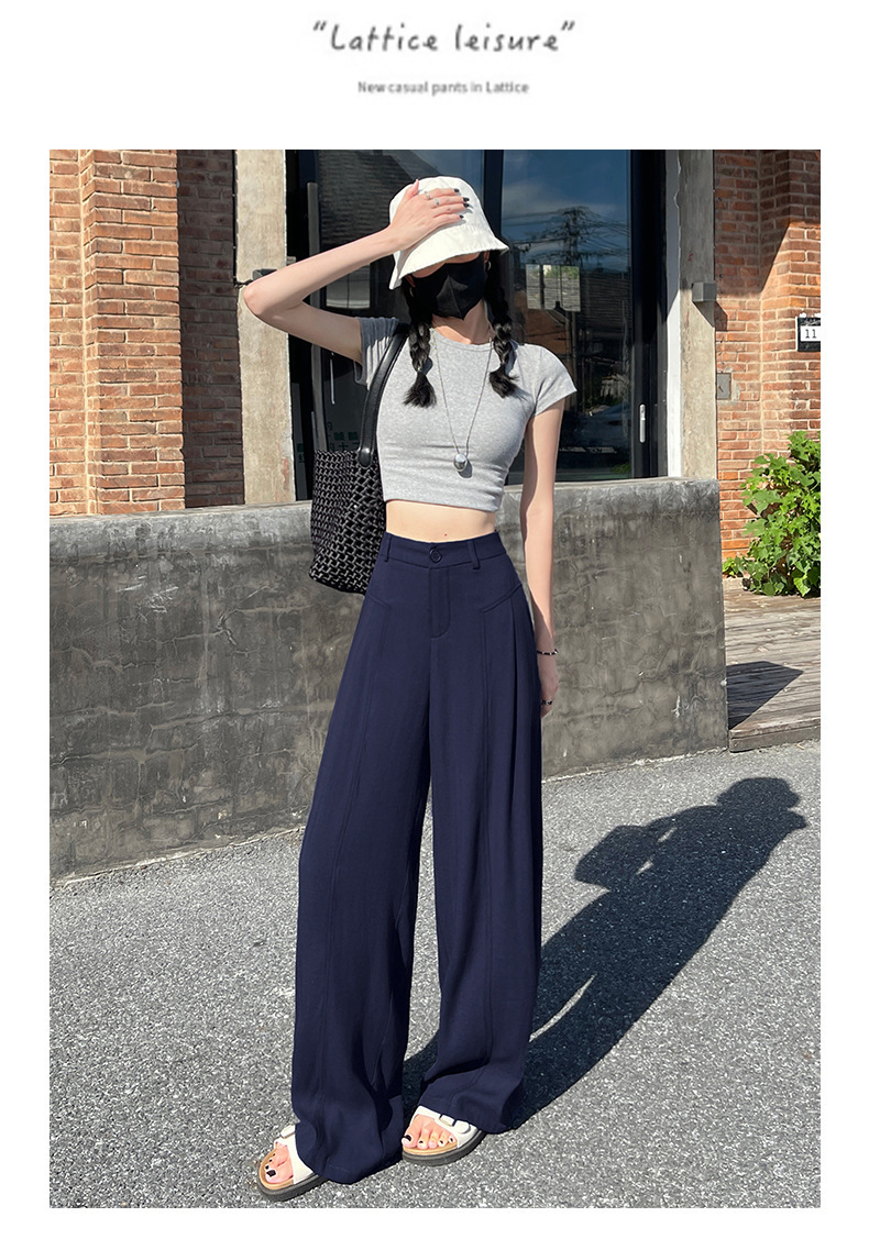 Quần culottes nữ ống rộng vải linen phối sọc, cạp cao dáng suông — Sâu Xám - Cao chi tiết 16