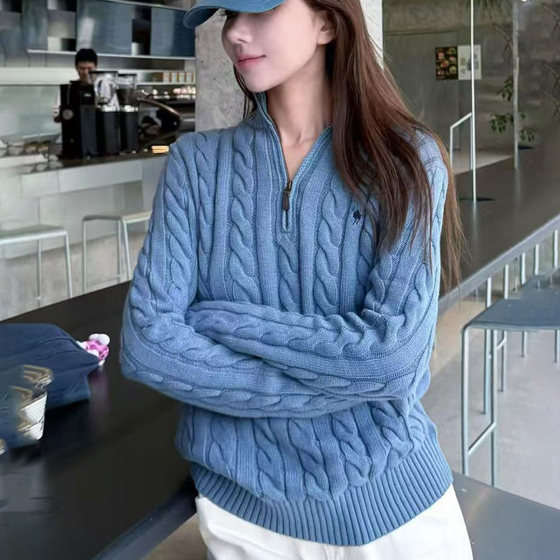 Little Pony Heavyweight Lf Knit Half-Zip 25Ss Autumn/Winter New Embroidered Cable Knit Long-Sleeve Loose Cross-Border Wool Sweater