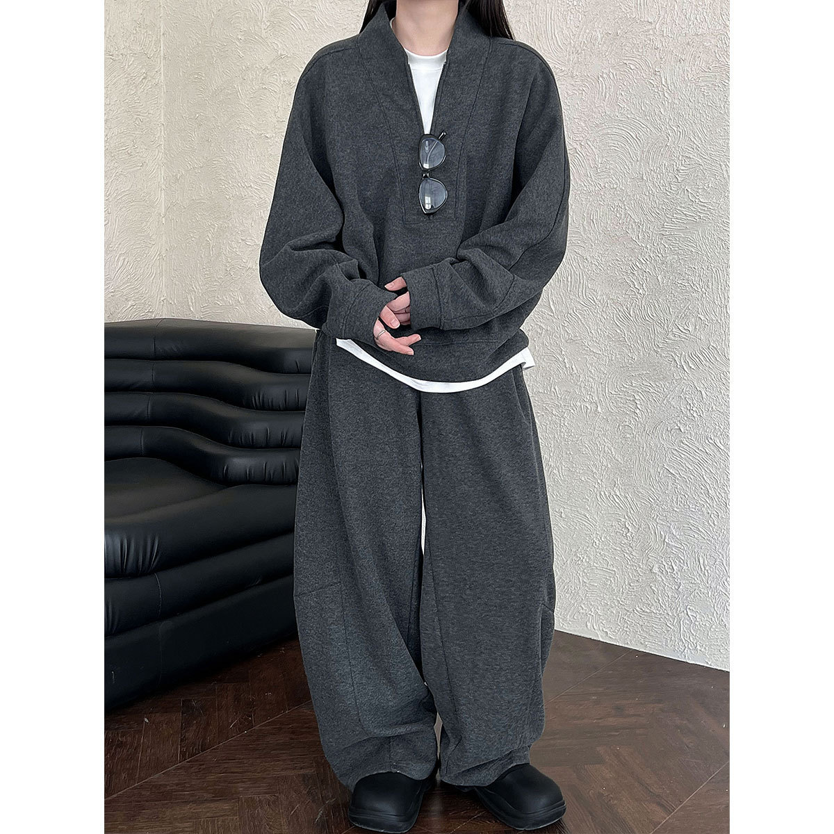 Ns Autumn and Winter Lazy Old Money Style New Relaxed Brushed Sweatshirt + Scimitar Pants Two-Piece Casual Suit 2107