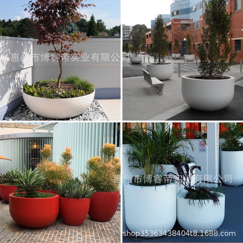 Outdoor flower box shopping mall flower pot floor flower pot fiberglass flower pot garden landscape planting pool round flower pot Meichen