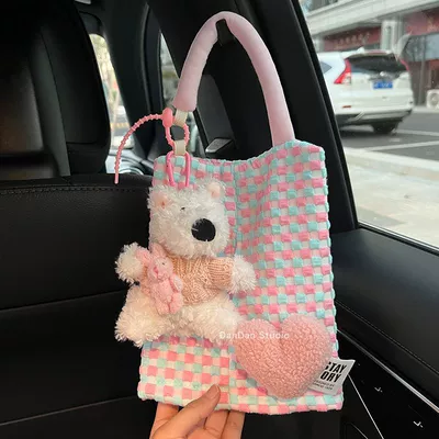 Tissue Bag Hanging Bag Cute | Car tissue box/set - no-specifications-pink-rabbit-pink-sweater-scrawled-dog-pink-blue-tissue-bag