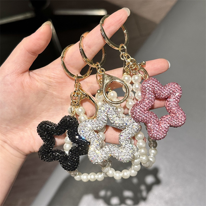 Porte-clés pentagramme vintage de luxe avec strass pour sac_voghion.com