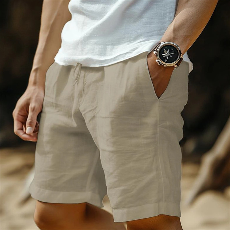 Short pour homme, taille élastique, cordon de serrage, coupe droite, couleur unie, respirant, pour la plage, cinq points, décontracté_voghion.com