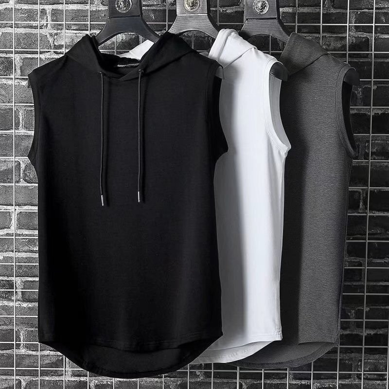 Hong Kong-style Street Hooded Vest Men's Trendy Brand Sleeveless T-shirt with Hood Men's Hoodie Summer Men's Vest Thin Hong Kong-style Street Hooded Vest Men's Trendy Brand Sleeveless T-shirt with Hood Men's Hoodie Summer Men's Vest Thin