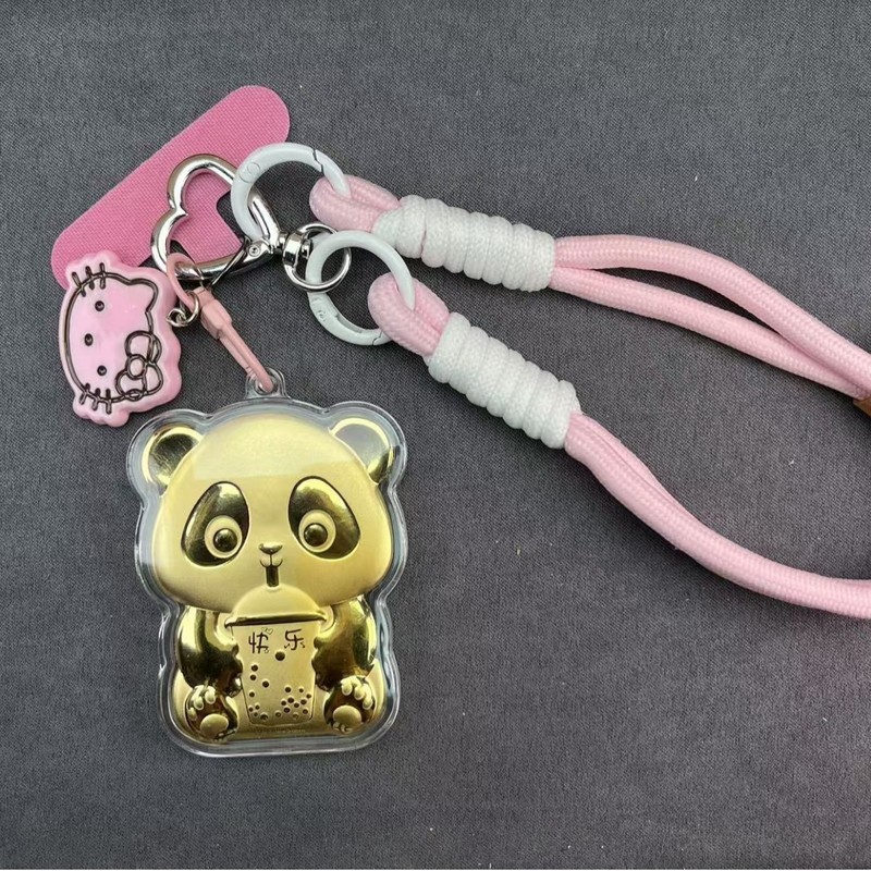 含金足金20mg公主发财奶茶熊猫创意挂饰爆款卡通批发手机挂钥匙扣|undefined