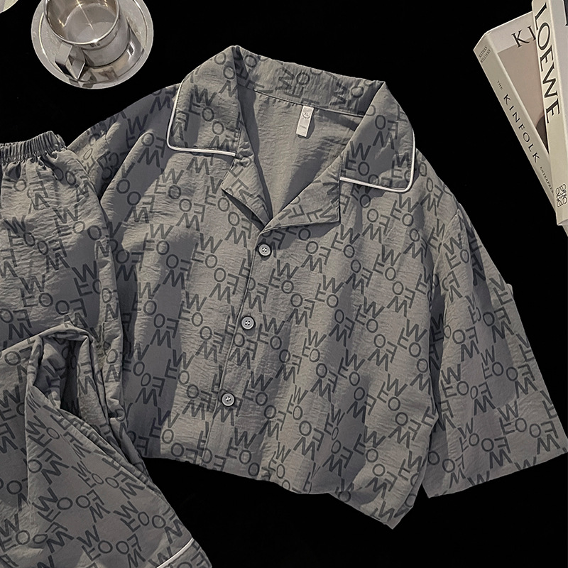 Pijama de hombre primavera y otoño nubes de algodón de manga larga 2024 otoño y invierno nuevo conjunto de ropa de hogar cardigan