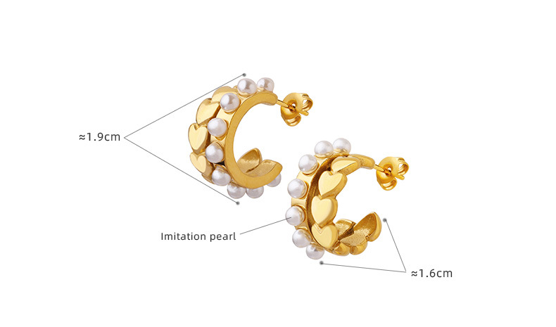 Elegant Heart Shape Titanium Steel Plating Artificial Pearls Ear Studs 1 Pair