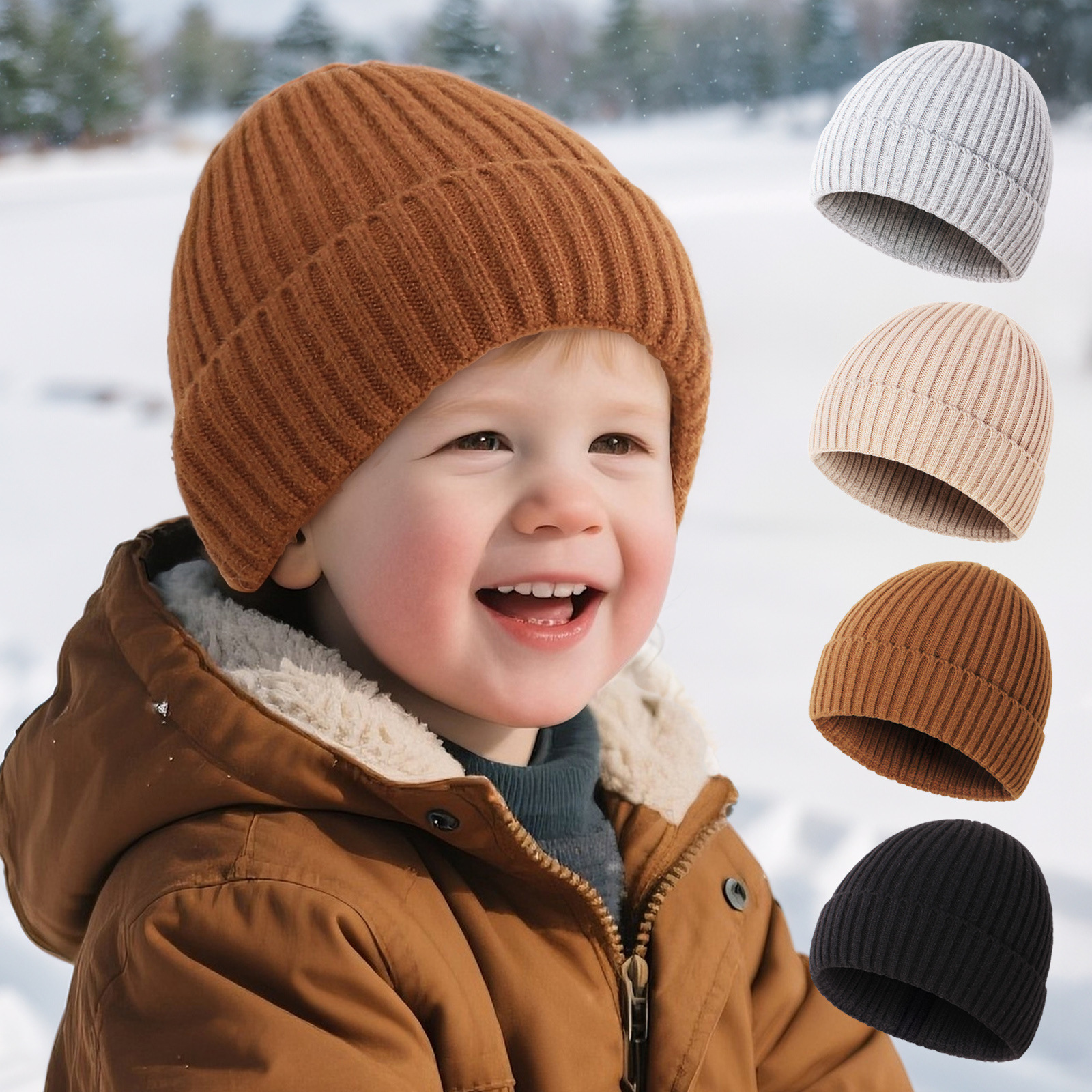 Children's demi-season keep warm solid color woolen knitted hat
