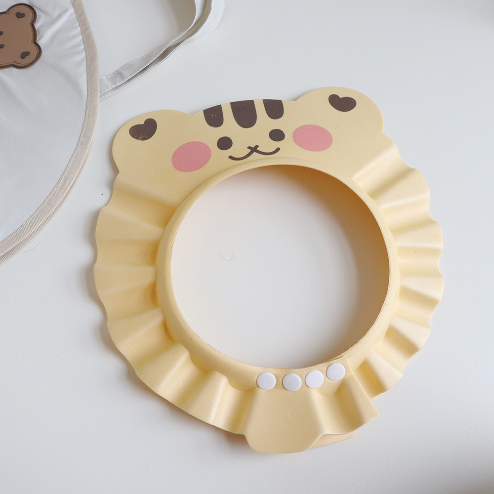 Korean Style Baby Bath Shower Cap Waterproof Eye-catching Baby Cute Bear Print Shower Cap One Piece