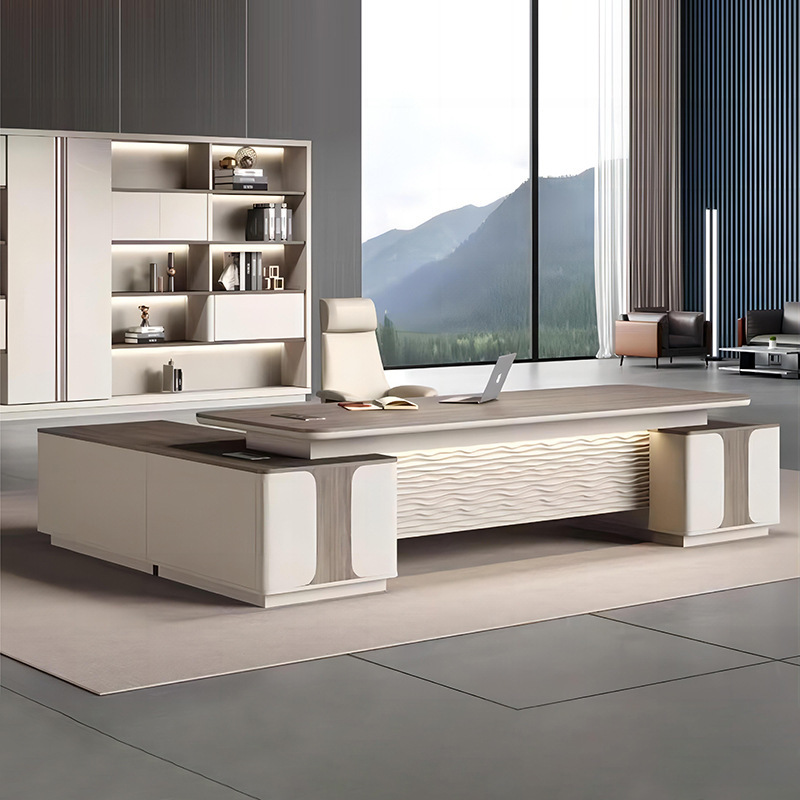 Mesa del jefe, mesa de oficina, mesa de oficina moderna y lujosa, muebles de oficina, mesa de computadora, combinación de sillas de oficina.