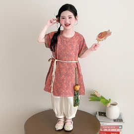 女童圆领袍汉服女宝改良新中式两件唐中国古风儿童表演出幼儿园夏