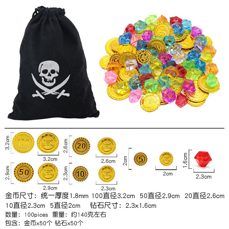 Monedas de oro piratas Halloween props fichas monedas accesorios de juegos de mesa bolsas de monedas de juguetes de plástico monedas de caza del tesoro monedas de oro