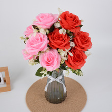 跨境玫瑰仿真花7朵假花束室内装饰摆件婚庆干花绢花塑料花高级感