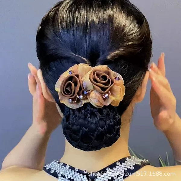 South Korea flower female net pocket 2024 new ball hair net female work professional hairpin headdress plate hair artifact