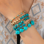 跨境希音复古叠戴轻奢民族风创意多元设计绿松石金饰手链五件套女