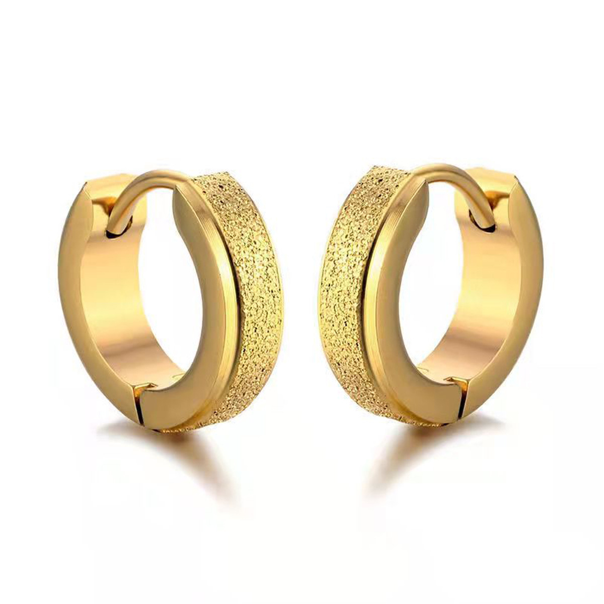 Boucles d'oreilles unisexes en acier titane, à clip, finition sablée, style manchettes et clous d'oreilles._voghion.com