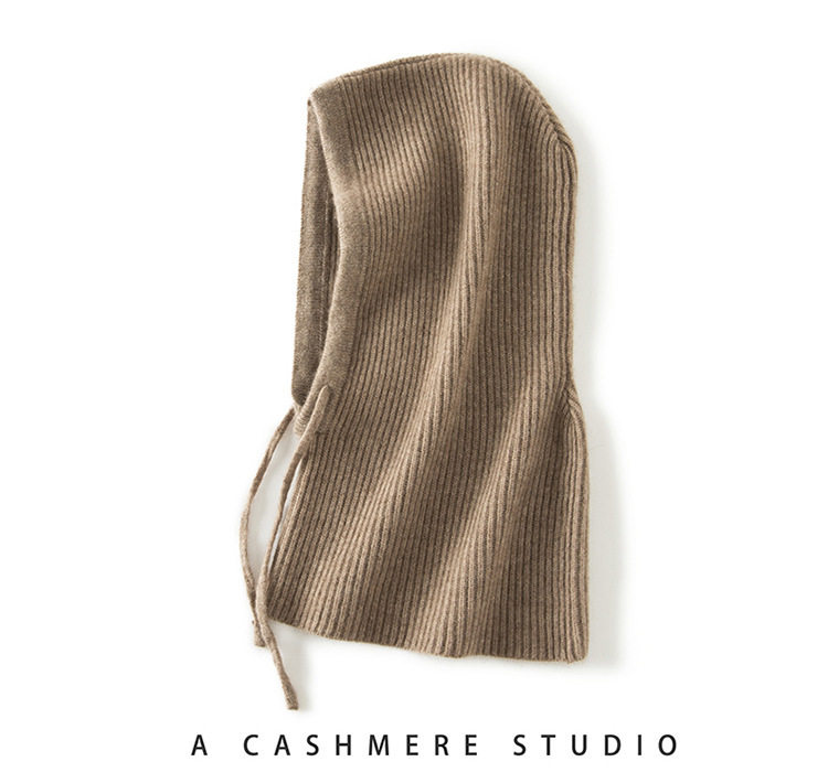 Mũ len cashmere kèm khăn quàng cổ liền khối nữ dệt kim giữ ấm tai mùa thu đông — Màu cà phê hoa, Màu cà phê đỏ, Màu xanh hải quân, Rượu vang đỏ chi tiết 15