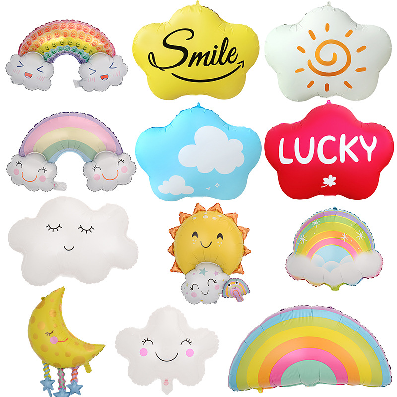 Globo de nube sonriente globo de luna de sol de dibujos animados arco iris decoración de cumpleaños modelo cara sonriente rubor globo de nube blanca