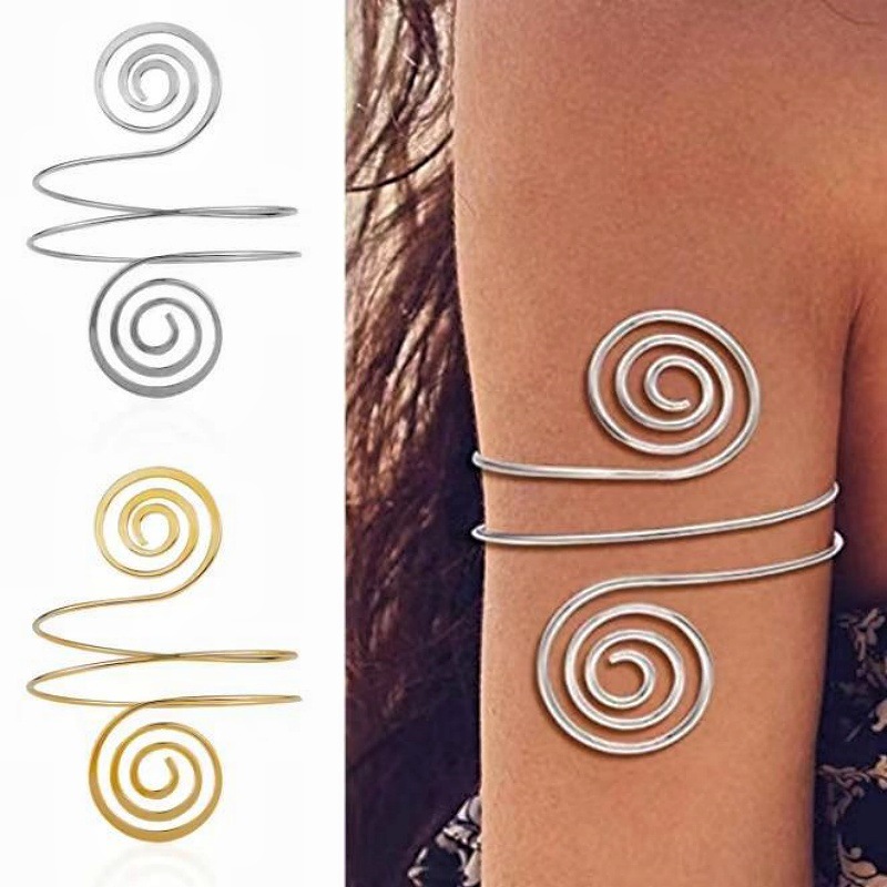 Nuevos productos transfronterizos europeos y estadounidenses exagerados pulsera espiral exportación de moda retro enrollamiento brazalete de metal personalidad manguito