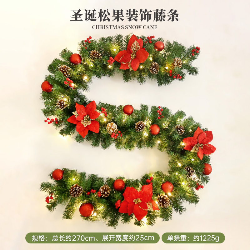 Simulación transfronteriza decoración navideña ratán aguja de pino fruta de pino decoración navideña decoración de pared diseño de atmósfera simulación ratán navideño