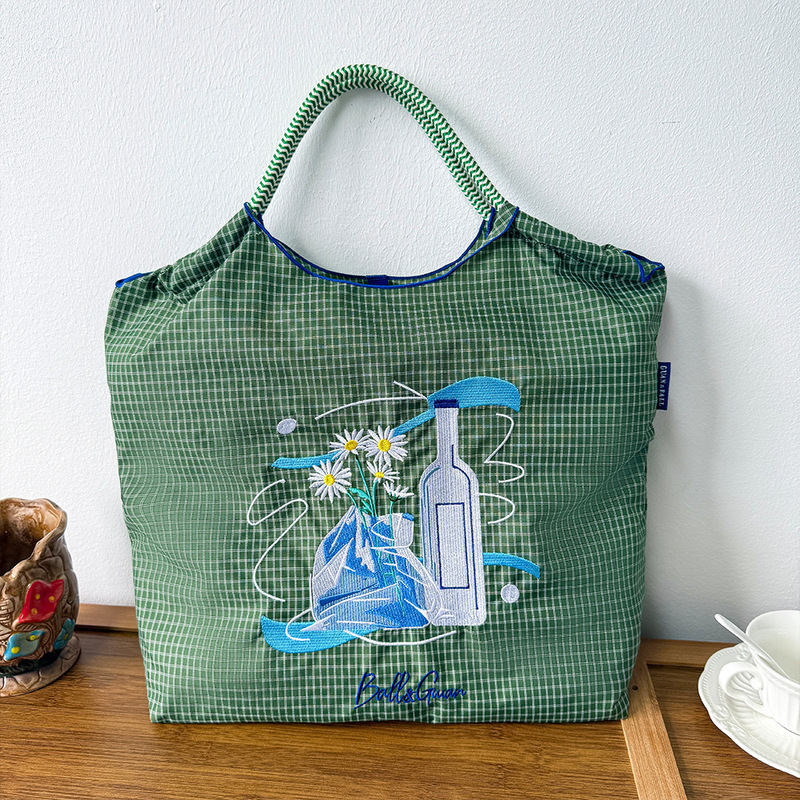オリジナル百合ボールグァンチェーン環境保護袋精致刺繍ナイロンショッピングバッグ手提げ女性ショルダーバッグ|undefined