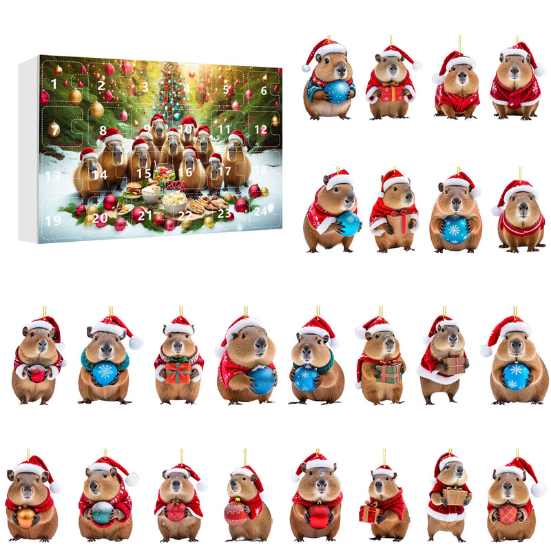 クリスマス Amazon 人気のアクリル カピバラ ペンダント クリスマス アドベント カウントダウン ブラインド ボックス ホリデー ギフト|undefined