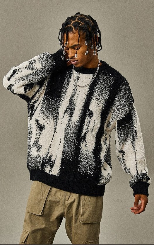 Men's Clothing color matching loose sweater autumn and winter new long sleeved knitted sweater round neck top_voghion.com