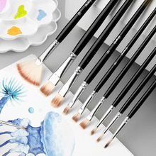 亚马逊水粉画笔套装10支尼龙笔刷绘画美术油画笔画画丙烯水粉画笔