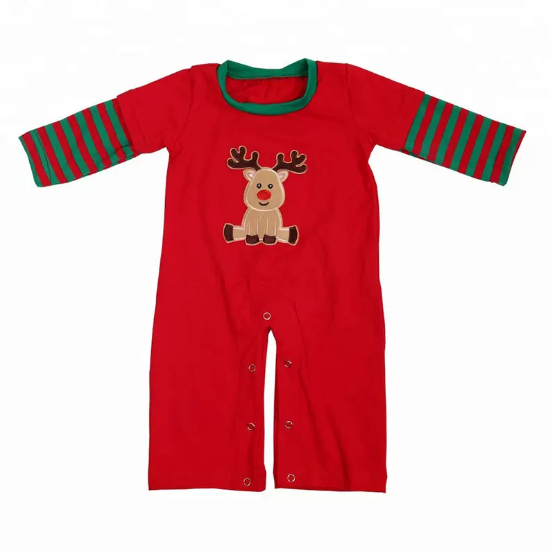 定制的童装圣诞节欧美麋鹿刺绣秋冬季女童连体衣睡衣家居服